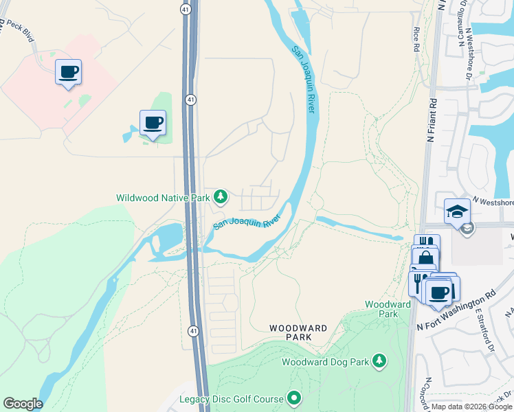 map of restaurants, bars, coffee shops, grocery stores, and more near 42922 Avenue 12 in Madera