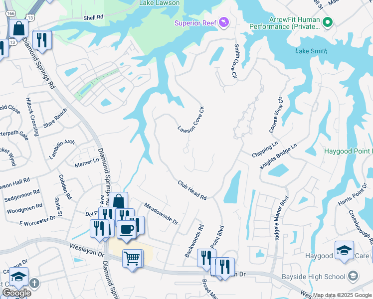 map of restaurants, bars, coffee shops, grocery stores, and more near 1200 Grand Cypress Square in Virginia Beach