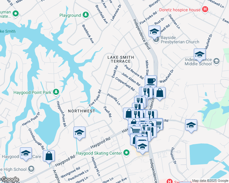 map of restaurants, bars, coffee shops, grocery stores, and more near 1037 Pickwick Road in Virginia Beach