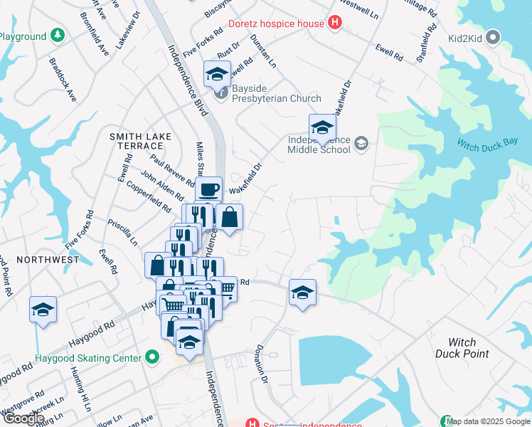 map of restaurants, bars, coffee shops, grocery stores, and more near 1321 Reedtown Road in Virginia Beach