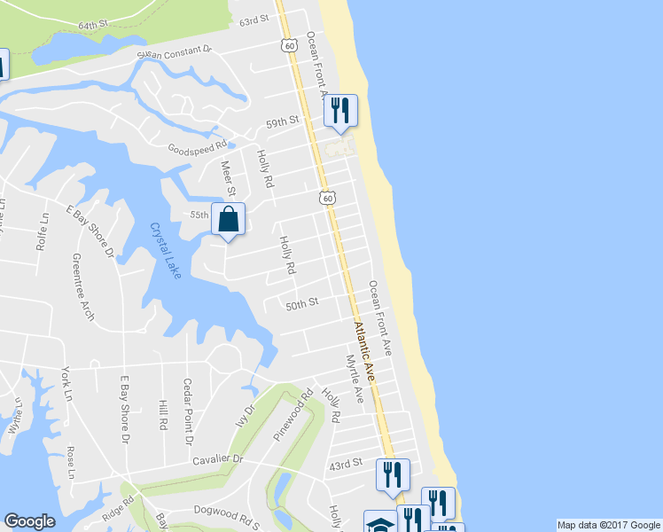 map of restaurants, bars, coffee shops, grocery stores, and more near 5102 Atlantic Avenue in Virginia Beach