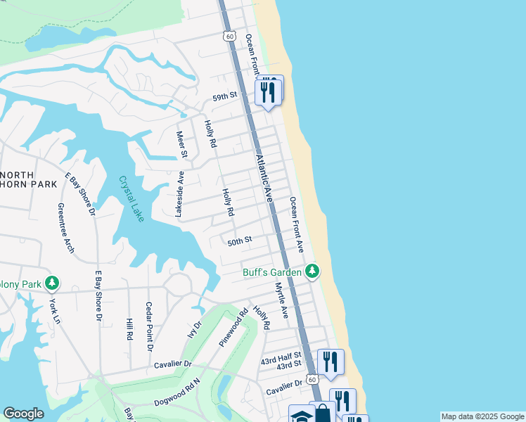 map of restaurants, bars, coffee shops, grocery stores, and more near 5102 Atlantic Avenue in Virginia Beach