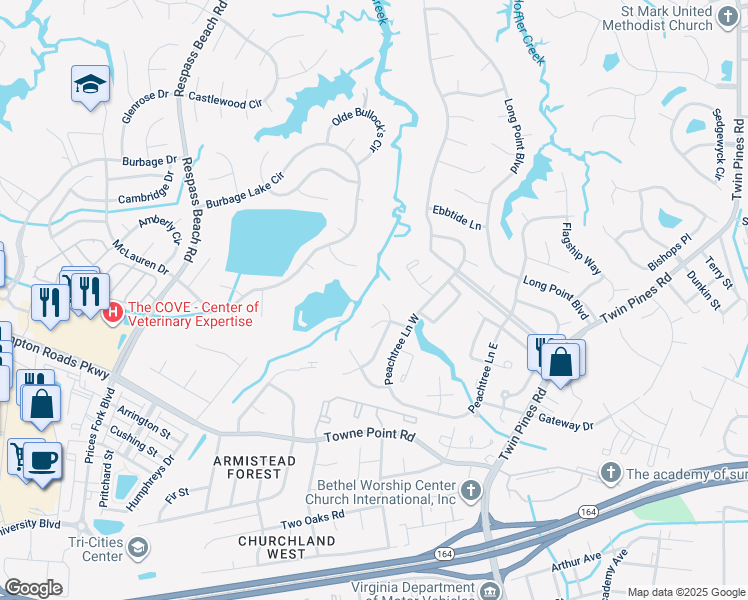 map of restaurants, bars, coffee shops, grocery stores, and more near 3912 Stateflower Court in Portsmouth