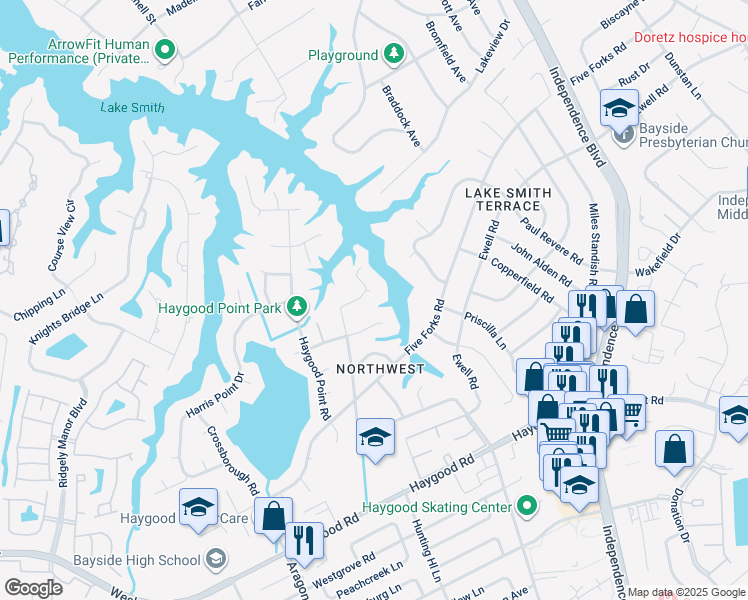 map of restaurants, bars, coffee shops, grocery stores, and more near 4760 Red Coat Road in Virginia Beach