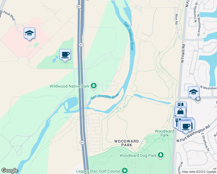 map of restaurants, bars, coffee shops, grocery stores, and more near 42922 Avenue 12 in Madera