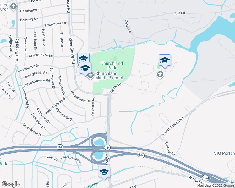 map of restaurants, bars, coffee shops, grocery stores, and more near 4109 Cedar Lane in Portsmouth