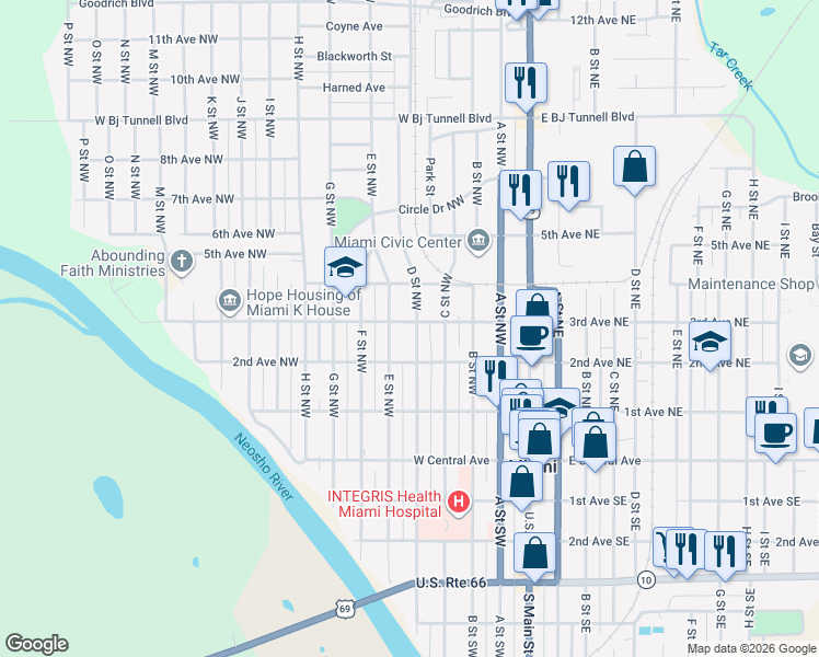 map of restaurants, bars, coffee shops, grocery stores, and more near 402 3rd Avenue Northwest in Miami