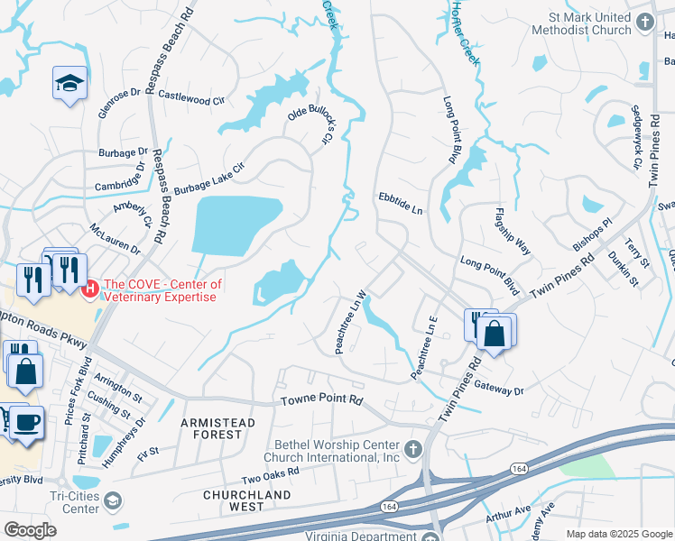 map of restaurants, bars, coffee shops, grocery stores, and more near 3913 Stateflower Court in Portsmouth