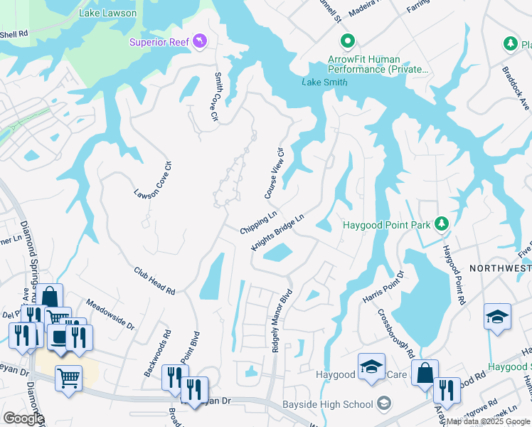 map of restaurants, bars, coffee shops, grocery stores, and more near 5212 Chipping Lane in Virginia Beach