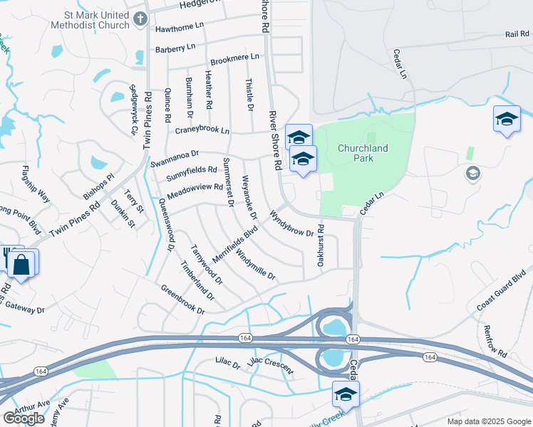 map of restaurants, bars, coffee shops, grocery stores, and more near 4100 Wyndybrow Drive in Portsmouth