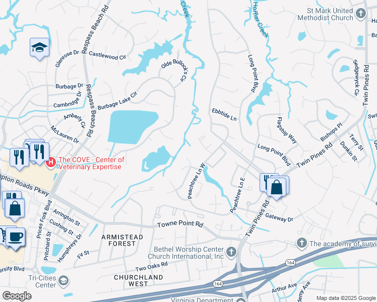 map of restaurants, bars, coffee shops, grocery stores, and more near 3913 Stateflower Court in Portsmouth