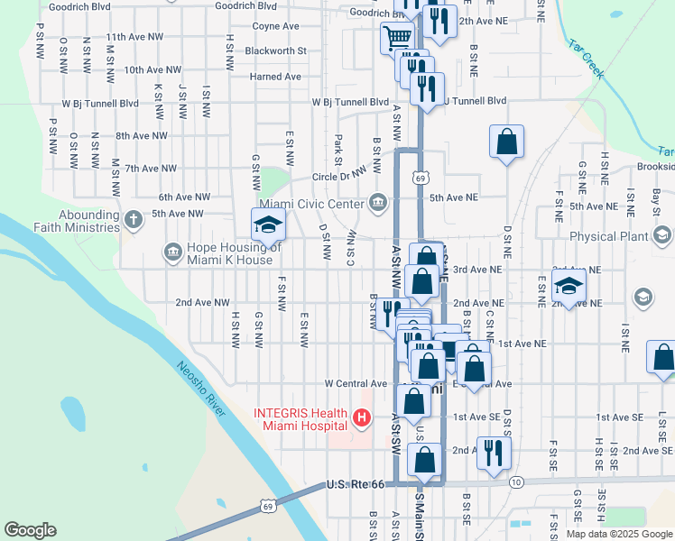 map of restaurants, bars, coffee shops, grocery stores, and more near 231 C Street Southwest in Miami