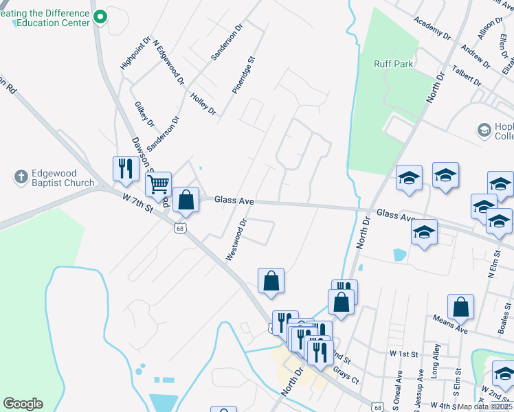 map of restaurants, bars, coffee shops, grocery stores, and more near 1417 Glass Avenue in Hopkinsville