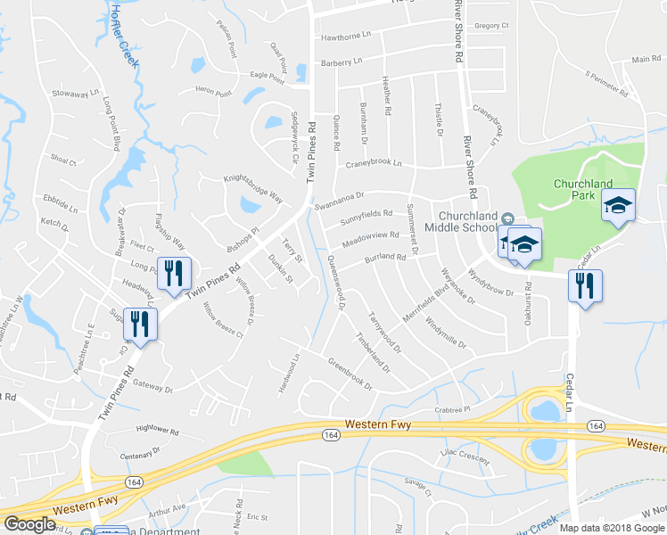 map of restaurants, bars, coffee shops, grocery stores, and more near 4108 Queenswood Drive in Portsmouth