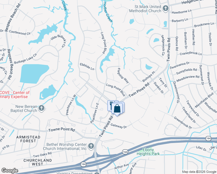 map of restaurants, bars, coffee shops, grocery stores, and more near 3836 Long Point Boulevard in Portsmouth