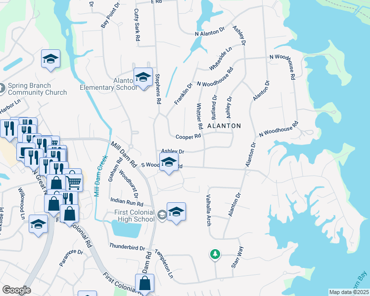 map of restaurants, bars, coffee shops, grocery stores, and more near 1808 Ashley Drive in Virginia Beach