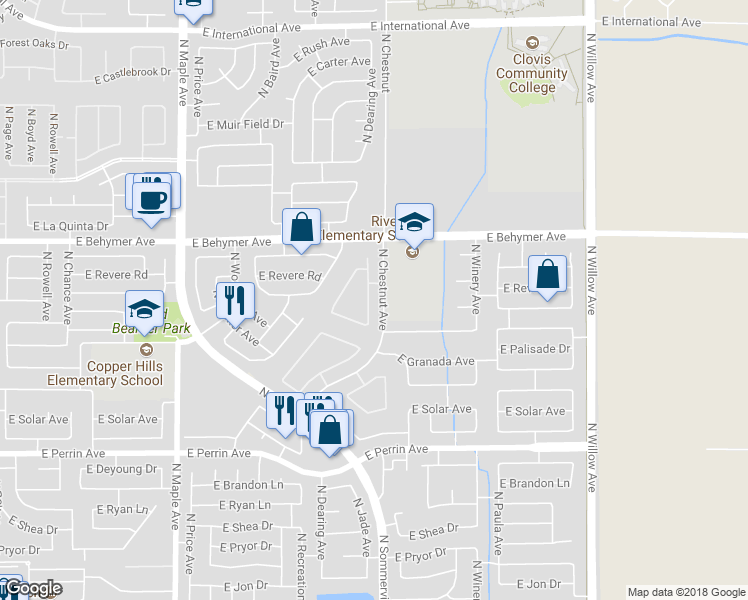 map of restaurants, bars, coffee shops, grocery stores, and more near 9809 North Sedona Circle in Fresno