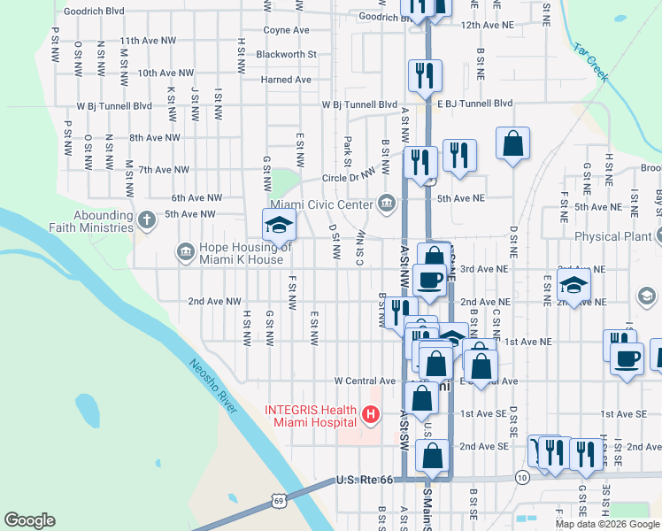 map of restaurants, bars, coffee shops, grocery stores, and more near 402 3rd Avenue Northwest in Miami