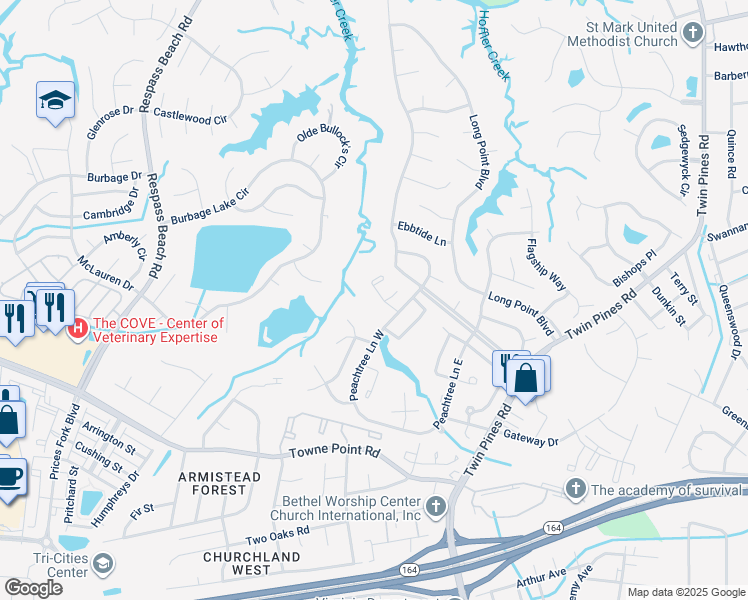 map of restaurants, bars, coffee shops, grocery stores, and more near 3815 Georgia Court in Portsmouth