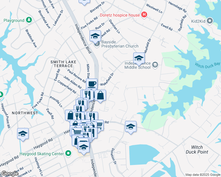map of restaurants, bars, coffee shops, grocery stores, and more near 1321 Reedtown Road in Virginia Beach