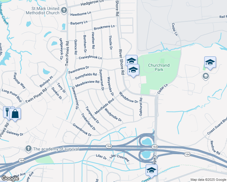 map of restaurants, bars, coffee shops, grocery stores, and more near 4109 Weyanoke Drive in Portsmouth