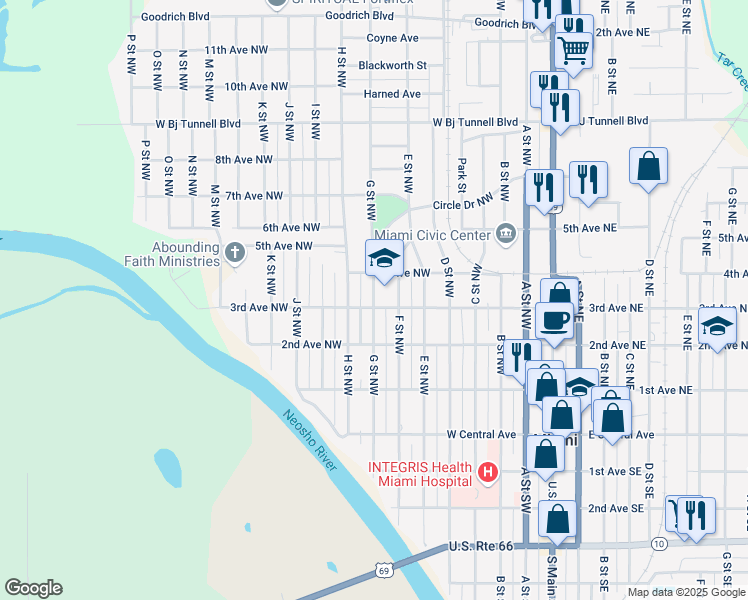 map of restaurants, bars, coffee shops, grocery stores, and more near 308 G Street Northwest in Miami