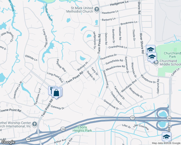map of restaurants, bars, coffee shops, grocery stores, and more near 5722 Dunkin Street in Portsmouth