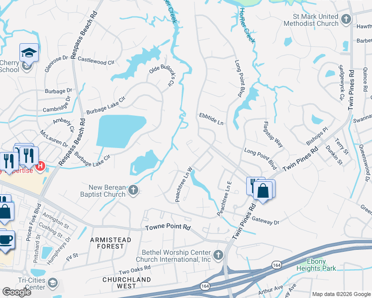 map of restaurants, bars, coffee shops, grocery stores, and more near 3913 Stateflower Court in Portsmouth