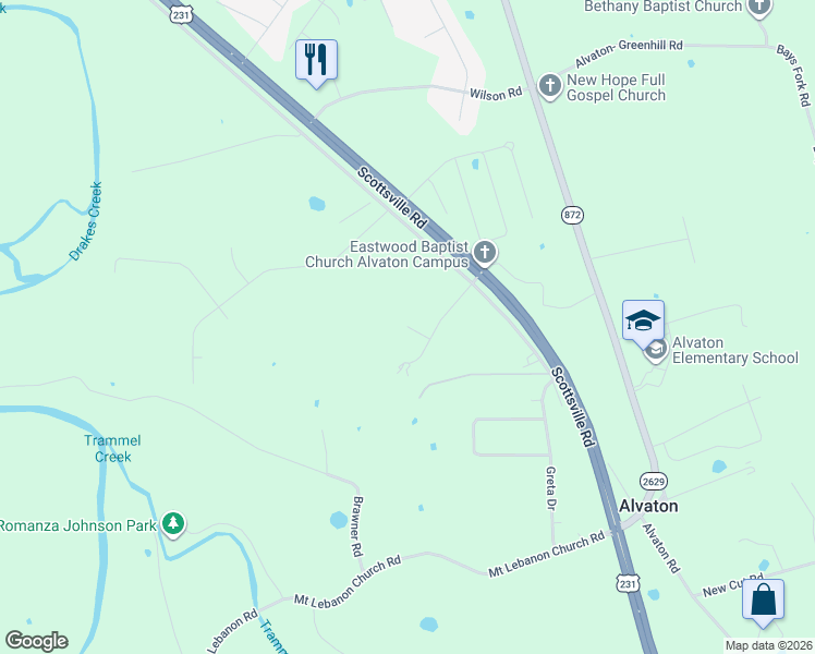 map of restaurants, bars, coffee shops, grocery stores, and more near 98 Sumner Avenue in Alvaton