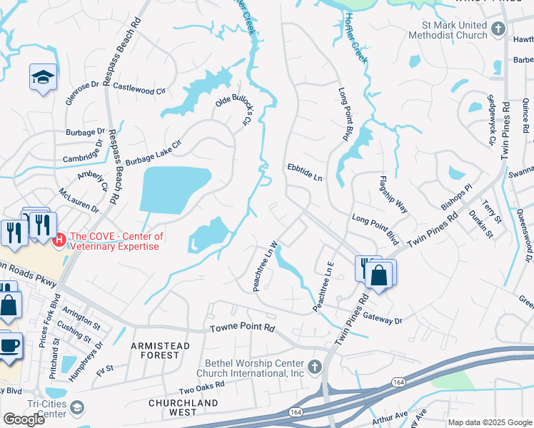 map of restaurants, bars, coffee shops, grocery stores, and more near 3913 Stateflower Court in Portsmouth