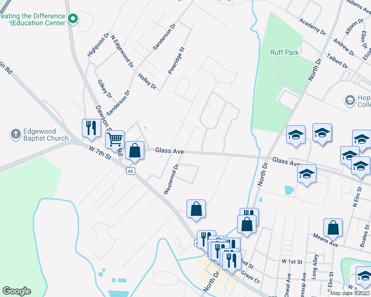 map of restaurants, bars, coffee shops, grocery stores, and more near 1417 Glass Avenue in Hopkinsville