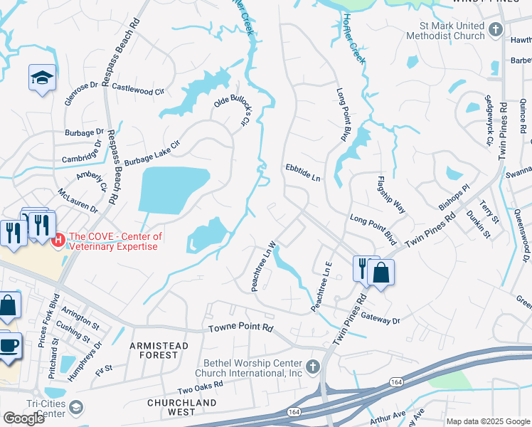 map of restaurants, bars, coffee shops, grocery stores, and more near 3913 Stateflower Court in Portsmouth