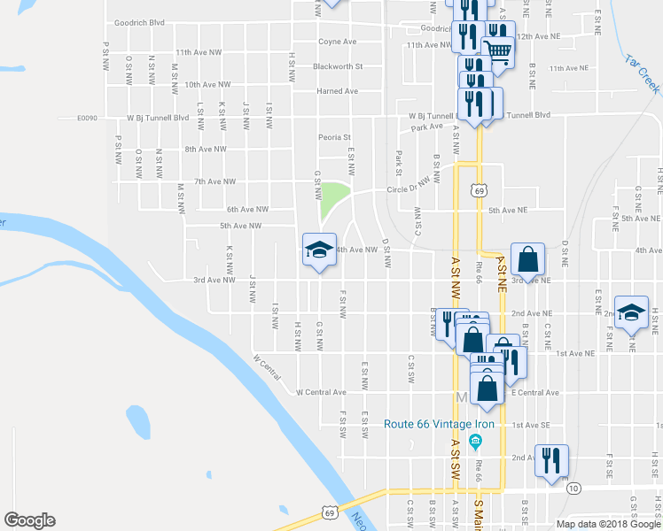 map of restaurants, bars, coffee shops, grocery stores, and more near 308 G Street Northwest in Miami