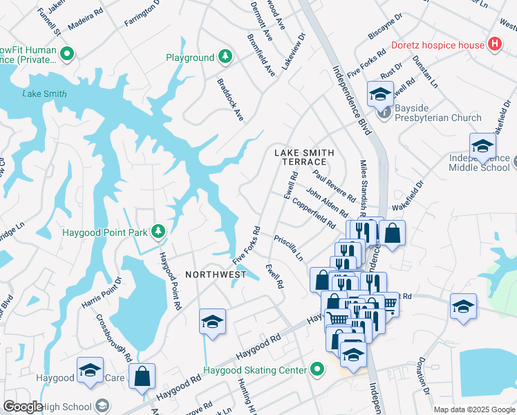 map of restaurants, bars, coffee shops, grocery stores, and more near 1100 West Revere Point Road in Virginia Beach