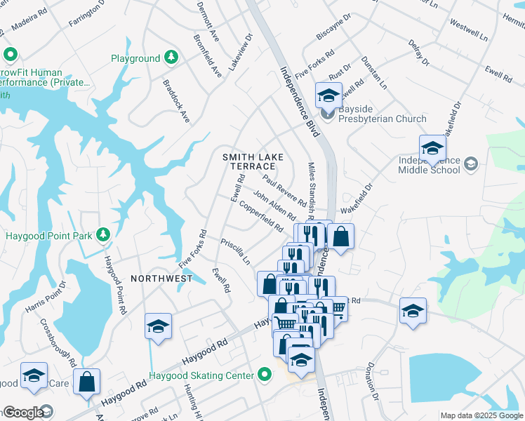 map of restaurants, bars, coffee shops, grocery stores, and more near 1045 Walt Whitman Way in Virginia Beach