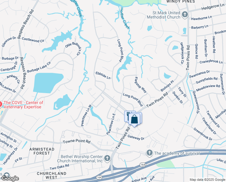 map of restaurants, bars, coffee shops, grocery stores, and more near 3912 Long Point Boulevard in Portsmouth