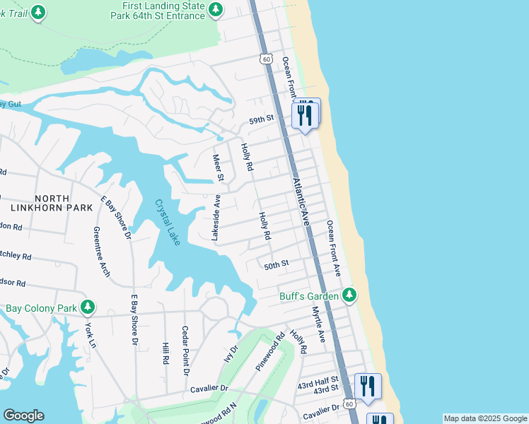 map of restaurants, bars, coffee shops, grocery stores, and more near 5301 Holly Road in Virginia Beach