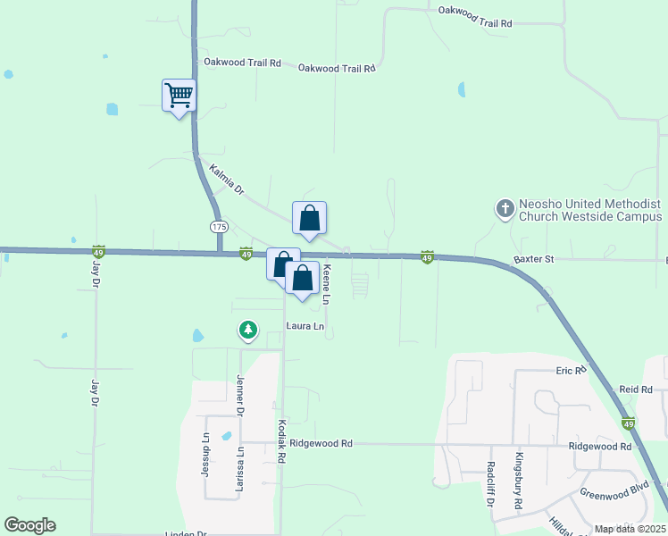 map of restaurants, bars, coffee shops, grocery stores, and more near 1504 Gateway Drive in Neosho