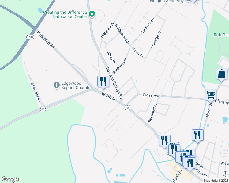 map of restaurants, bars, coffee shops, grocery stores, and more near 116 Stoneham Street in Hopkinsville