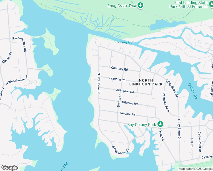 map of restaurants, bars, coffee shops, grocery stores, and more near 1125 Brandon Road in Virginia Beach