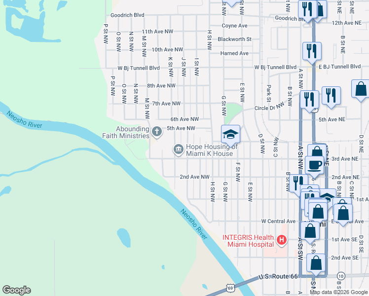 map of restaurants, bars, coffee shops, grocery stores, and more near 412 J Street Northwest in Miami