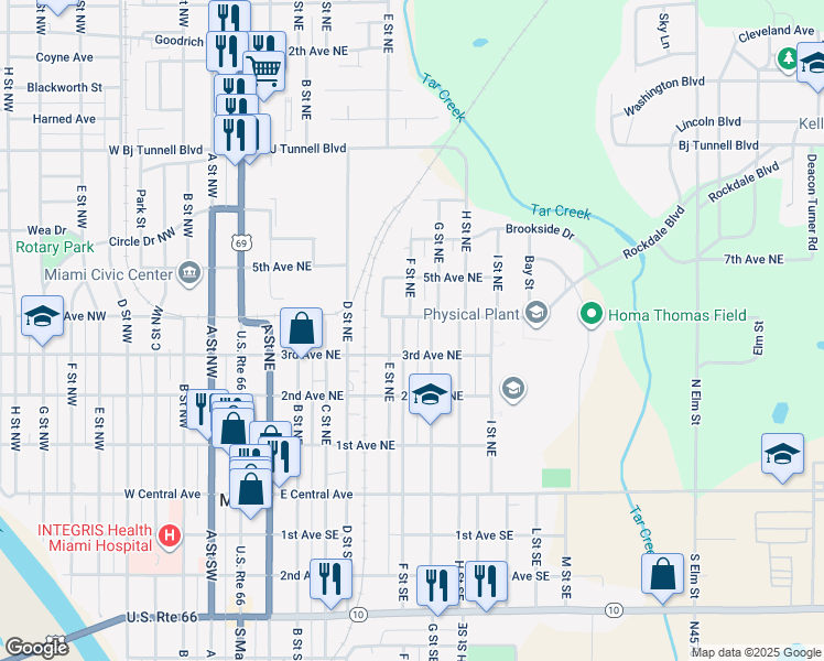 map of restaurants, bars, coffee shops, grocery stores, and more near 404 F Street Northeast in Miami