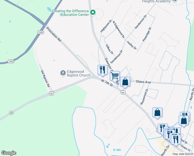 map of restaurants, bars, coffee shops, grocery stores, and more near 101 Dink Embrys Buttermilk Road in Hopkinsville
