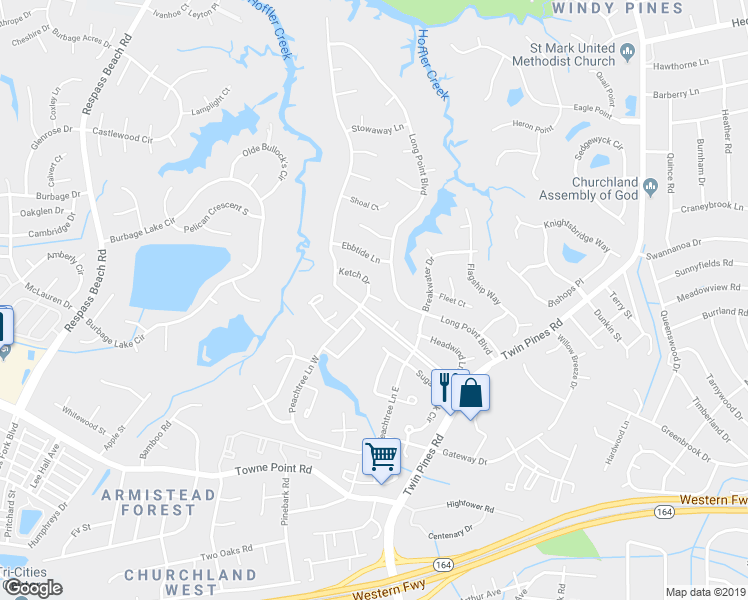 map of restaurants, bars, coffee shops, grocery stores, and more near 4045 Ketch Drive in Portsmouth