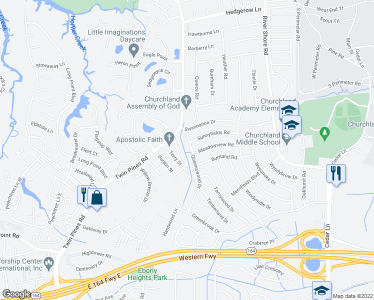 map of restaurants, bars, coffee shops, grocery stores, and more near 4214 Queenswood Drive in Portsmouth
