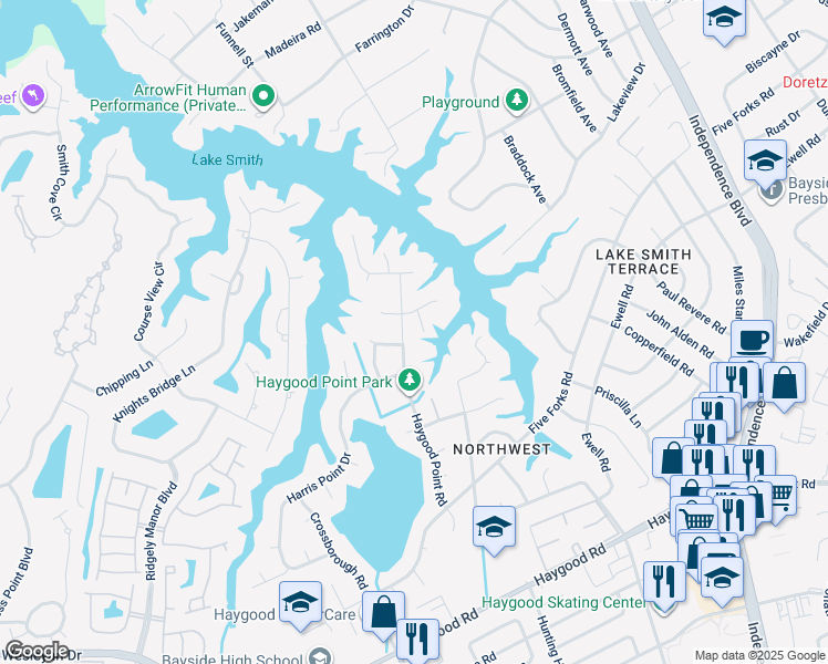 map of restaurants, bars, coffee shops, grocery stores, and more near 4804 Haygood Point Road in Virginia Beach