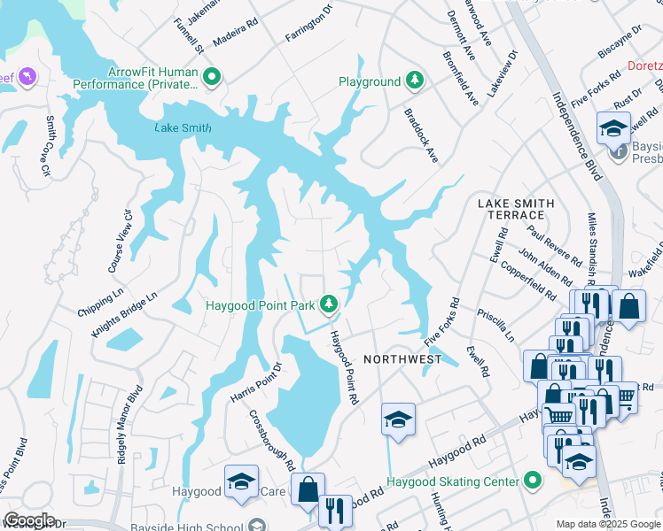 map of restaurants, bars, coffee shops, grocery stores, and more near 4804 Haygood Point Road in Virginia Beach