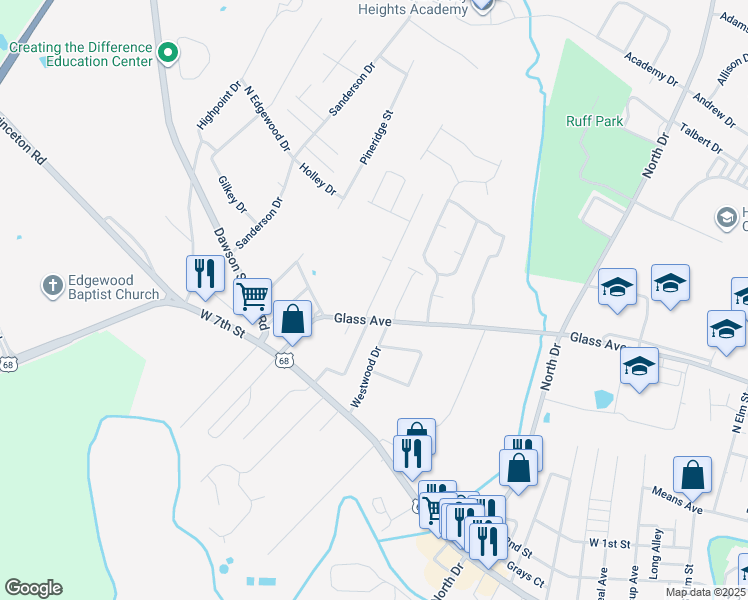 map of restaurants, bars, coffee shops, grocery stores, and more near 600-620 Colonelette Drive in Hopkinsville