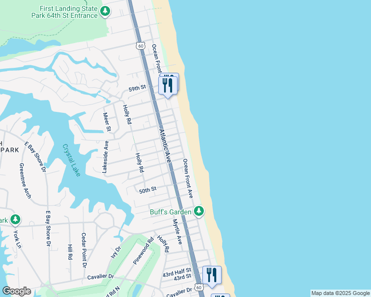 map of restaurants, bars, coffee shops, grocery stores, and more near 1700 Atlantic Avenue in Virginia Beach