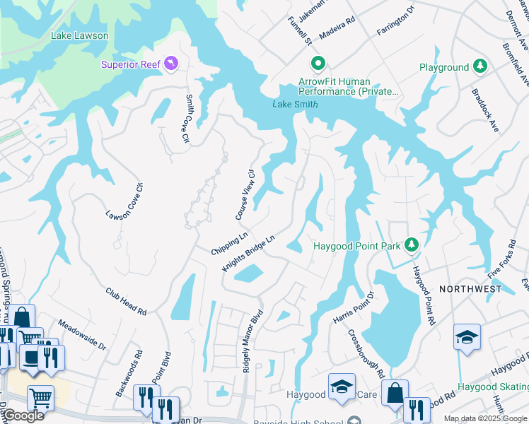 map of restaurants, bars, coffee shops, grocery stores, and more near 1117 Chipping Court in Virginia Beach